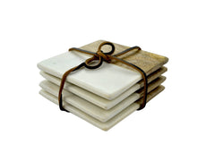 Load image into Gallery viewer, Marble &amp; Natural Wood Square Coaster Set